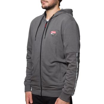 Felpa con cappuccio grigia da uomo con logo sul petto e fettuccia logata lungo le maniche Ducati Corse, Abbigliamento Sport, SKU a721000179, Immagine 0