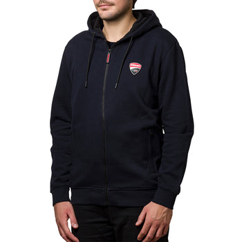 Felpa con cappuccio blu navy da uomo con logo sul petto e fettuccia logata lungo le maniche Ducati C, Abbigliamento Sport, SKU a721000180, Immagine 0