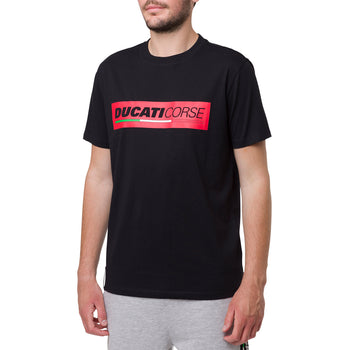 T-shirt nera da uomo con stampa logo Ducati Corse T-Logo, Abbigliamento Sport, SKU a722000230, Immagine 0