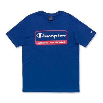T-shirt blu da uomo con stampa rossa e bianca sul petto Champion, Abbigliamento Sport, SKU a722000361, Immagine 0