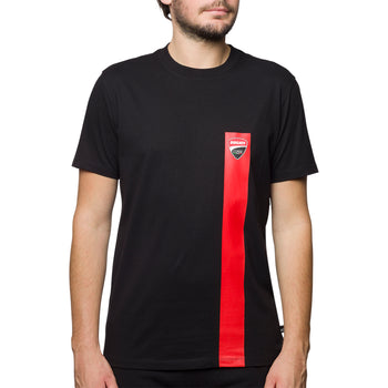 T-shirt nera da uomo con striscia rossa verticale con logo Ducati Corse, Abbigliamento Sport, SKU a722000386, Immagine 0