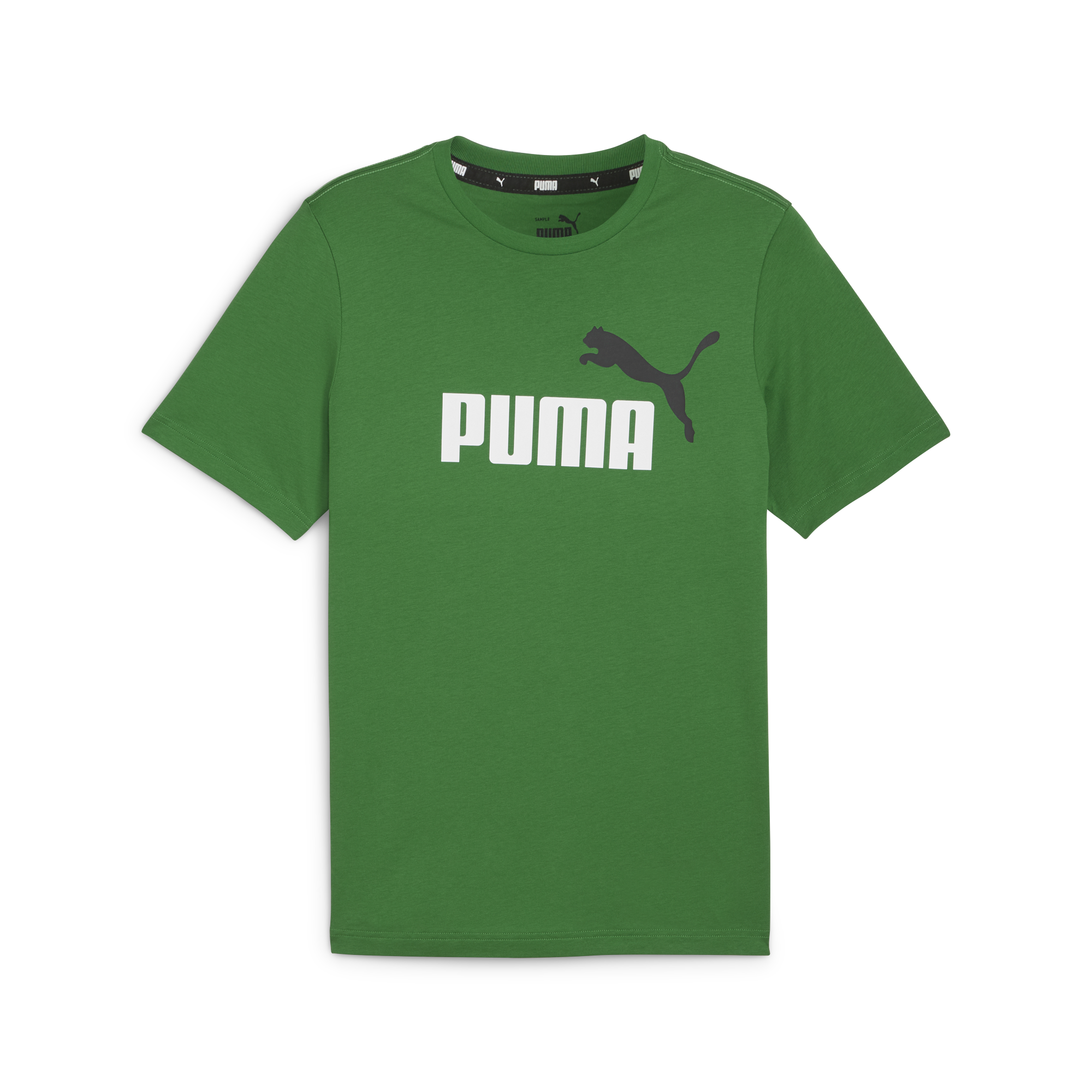 T-shirt verde da uomo con logo nero e bianco Puma Essentials +, Abbigliamento Sport, SKU a722000397, Immagine 0