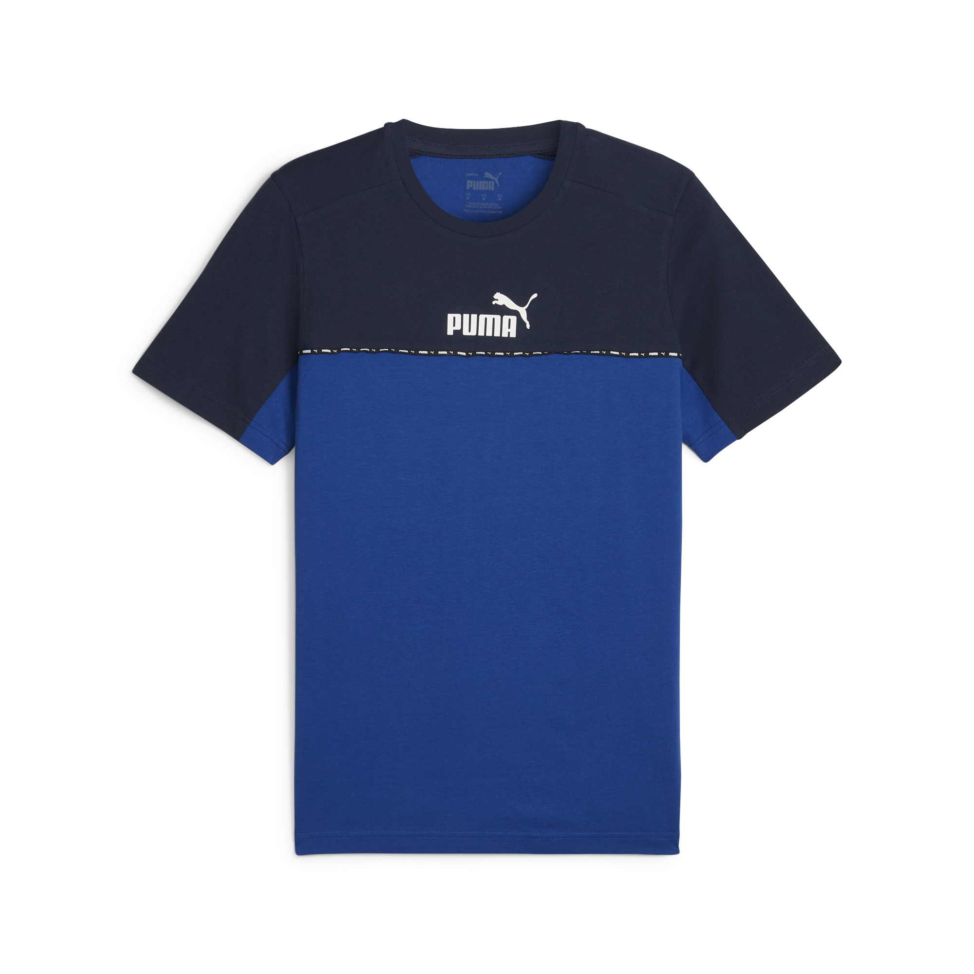 T-shirt blu da uomo con logo sul petto Puma Essentials Block x Tape, Abbigliamento Sport, SKU a722000403, Immagine 0