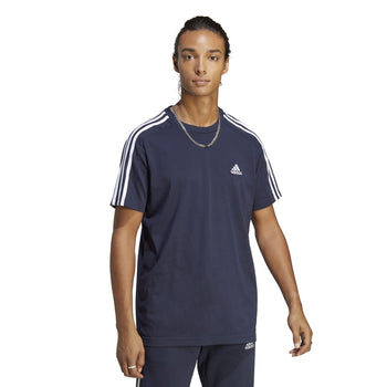 T-shirt blu da uomo con logo sul petto adidas Essentials 3-Stripes, Abbigliamento Sport, SKU a722000413, Immagine 0