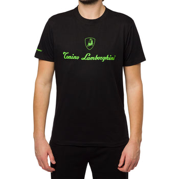 T-shirt nera da uomo con logo verde sul petto Tonino Lamborghini, Abbigliamento Sport, SKU a722000446, Immagine 0