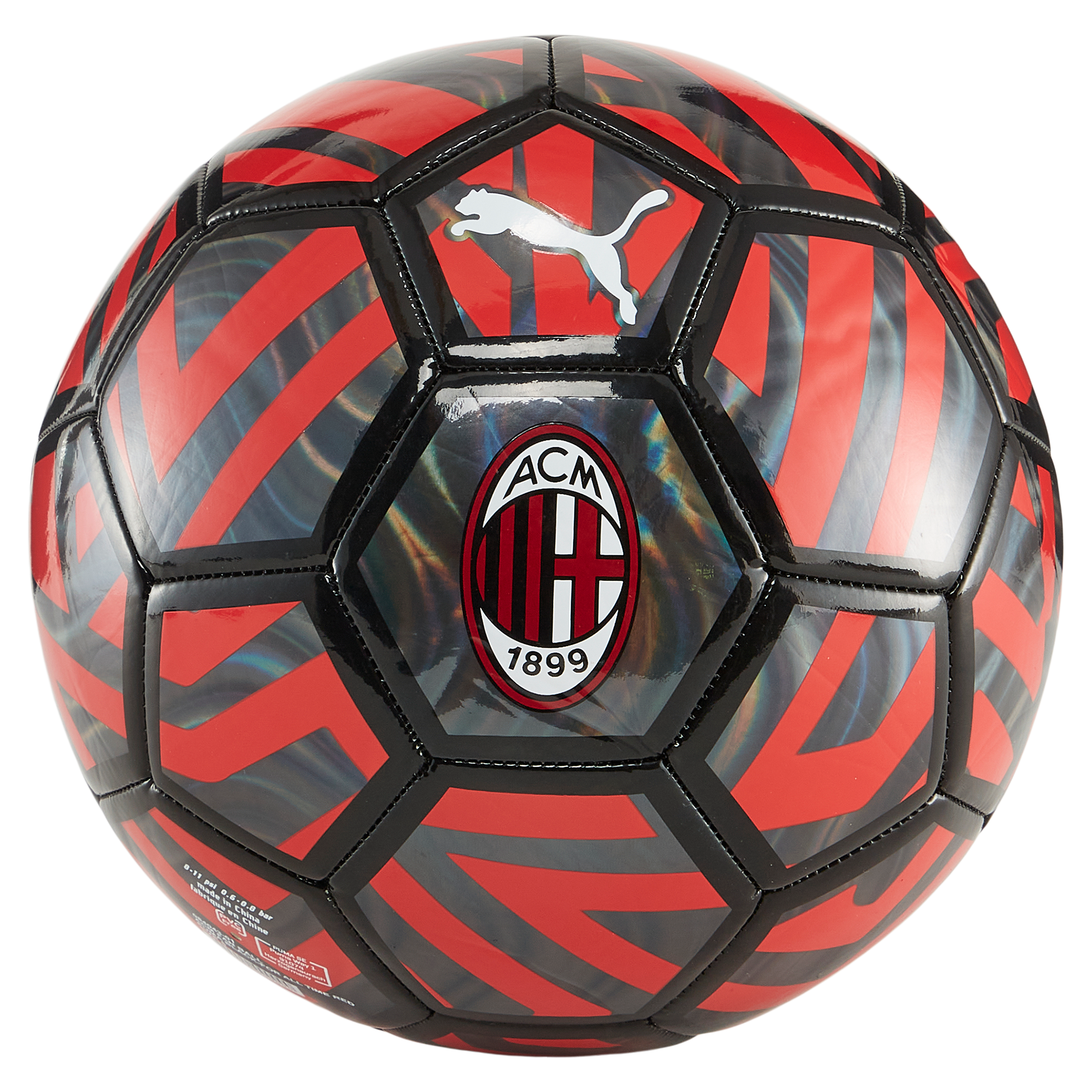 Pallone da calcio rosso e nero con logo Puma AC Milan Fan