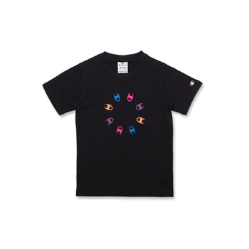 T-shirt nera da bambina con loghi multicolore sul petto Champion, Brand, SKU a752000047, Immagine 0