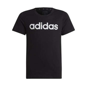 T-shirt nera da bambina con logo sul petto adidas Essentials Linear Logo, Abbigliamento Sport, SKU a752000058, Immagine 0