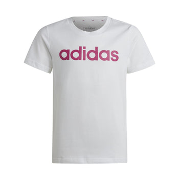 T-shirt bianca da bambina con logo sul petto adidas Essentials Linear Logo, Abbigliamento Sport, SKU a752000059, Immagine 0