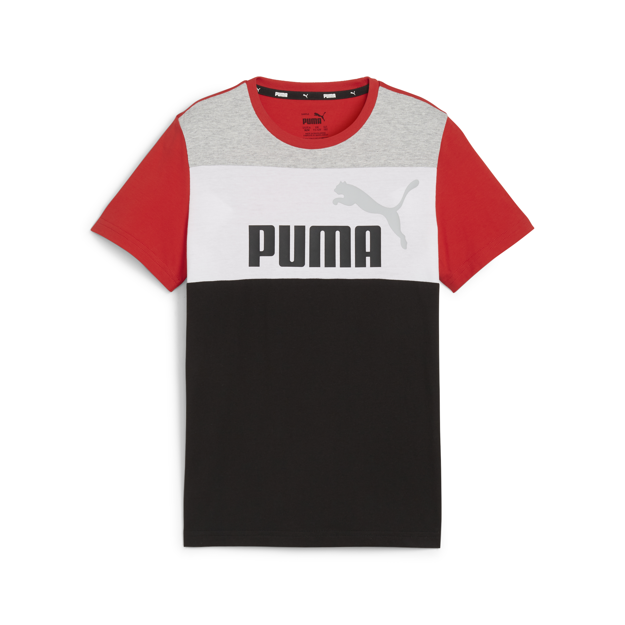 T-shirt rossa, nera e grigia da bambino con logo sul petto Puma Essentials Block, Abbigliamento Sport, SKU a762000087, Immagine 0