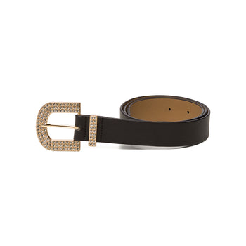 Cintura nera da donna con strass brillanti sulla fibbia Swish Jeans, Borse e accessori Donna, SKU b531000115, Immagine 0