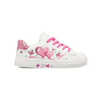 Sneakers bianche e rosa da bambina con cuoricini sul lato Le scarpe di Alice, Scarpe Bambini, SKU k232000387, Immagine 0