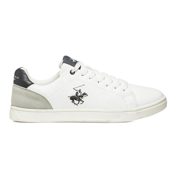 Sneakers bianche con dettagli blu e logo laterale Beverly Hills Polo Club