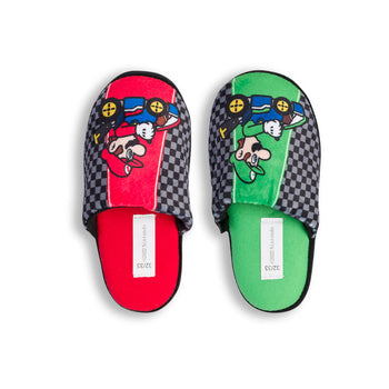 Pantofole da bambino rosse e verdi con stampa Super Mario