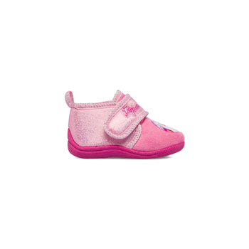 Pantofole da bambina rosa con patch unicorno e glitter