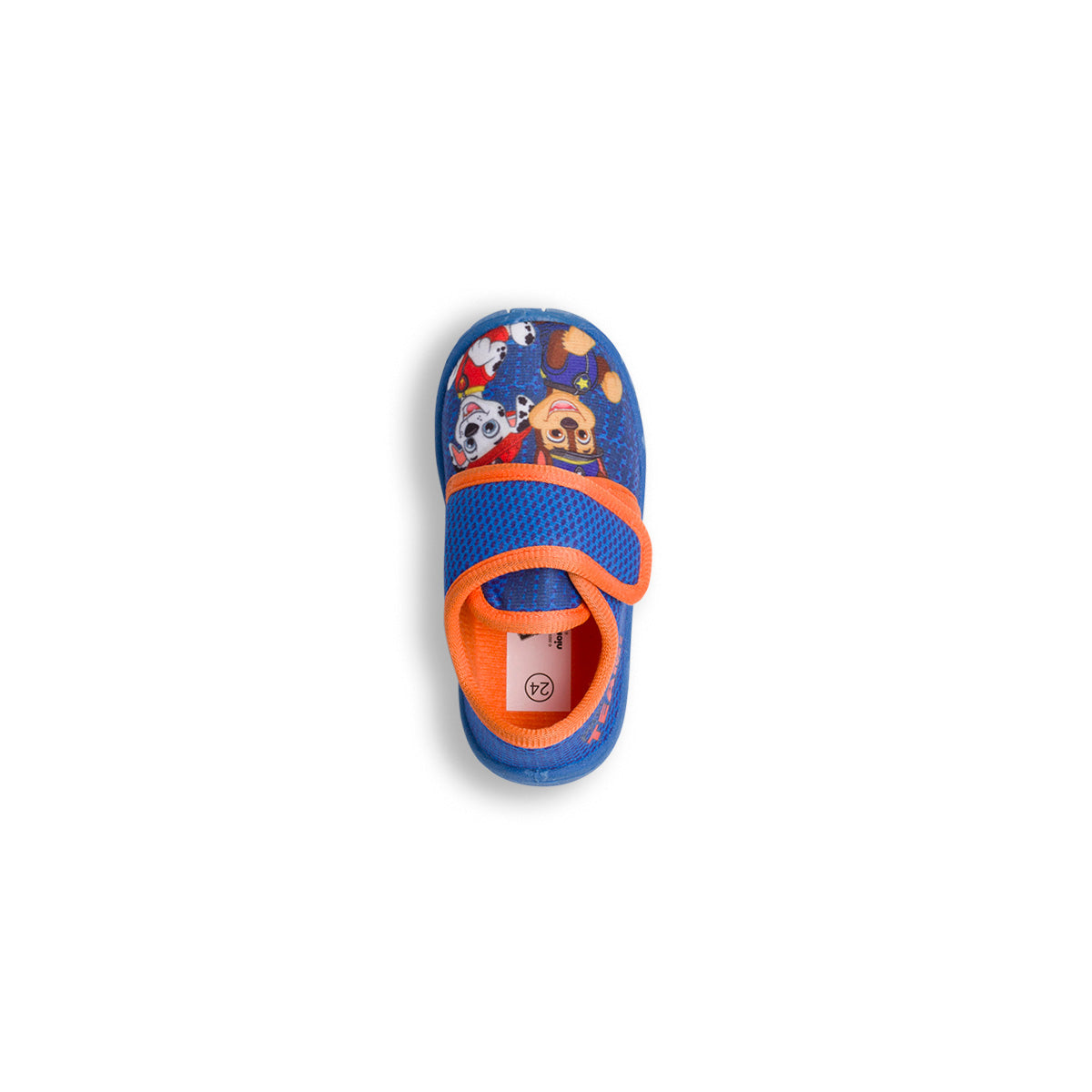 Pantofole blu da bambino con dettagli arancioni e stampa Paw Patrol