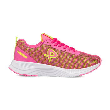 Sneakers in tessuto mesh rosa da donna con dettagli in giallo P Go, Sneakers Sport, SKU s311000403, Immagine 0