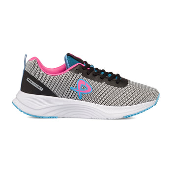 Sneakers in tessuto mesh bianche e nere da donna con dettagli azzurri e rosa P Go, Sneakers Sport, SKU s311000405, Immagine 0