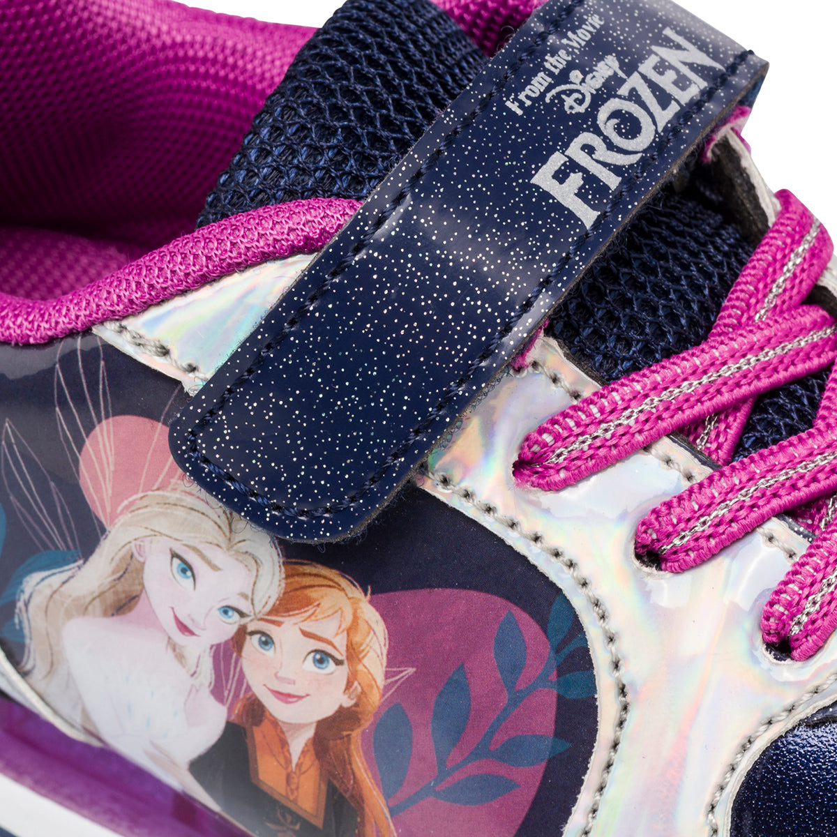 Sneakers primi passi viola da bambina con luci e stampa Elsa e