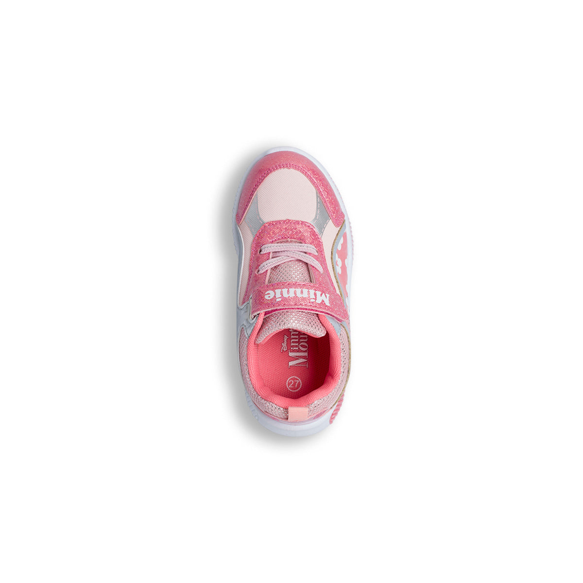 Sneakers primi passi rosa da bambina con luci e stampa Minnie