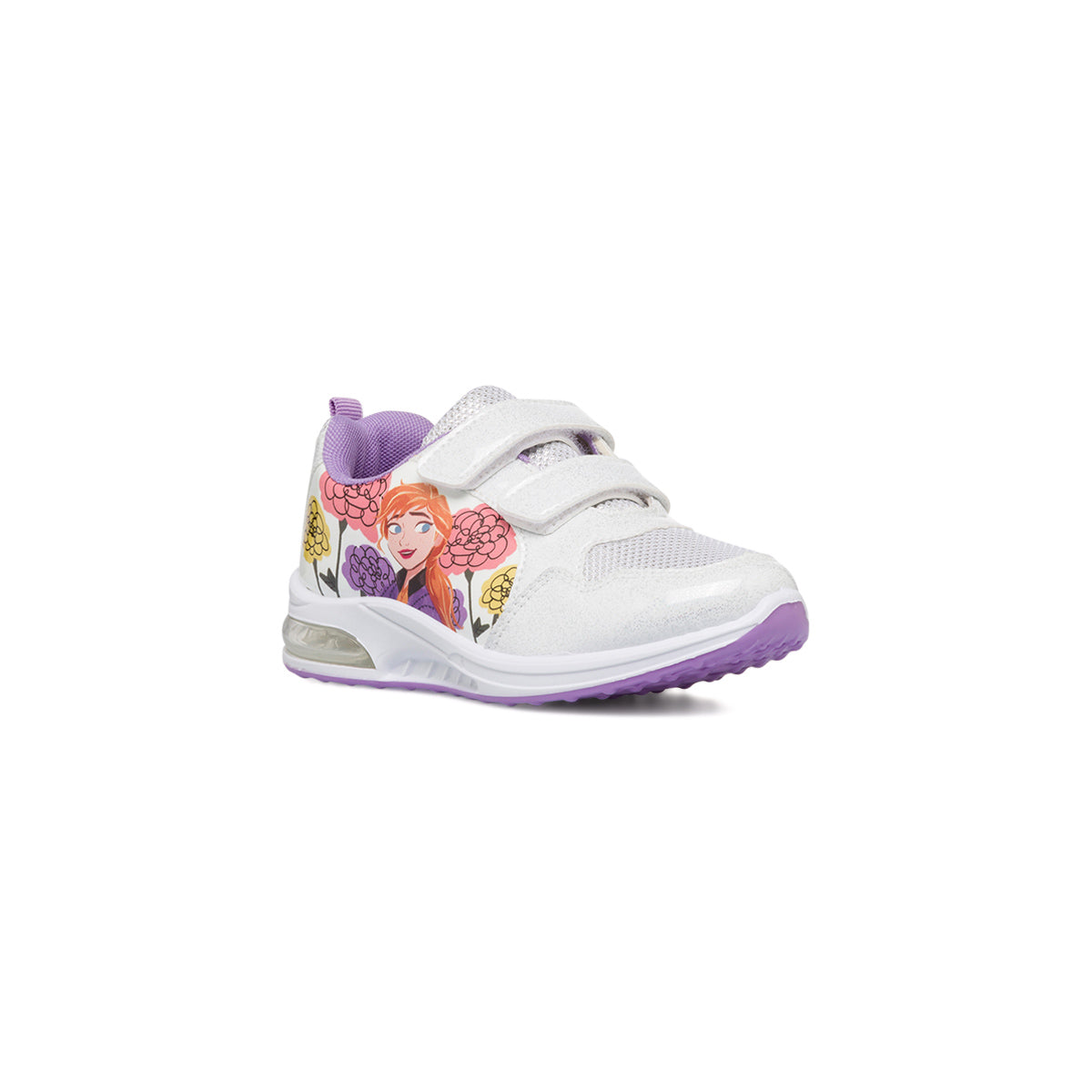 Sneakers primi passi viola da bambina con luci e stampa Elsa e Anna di  Frozen