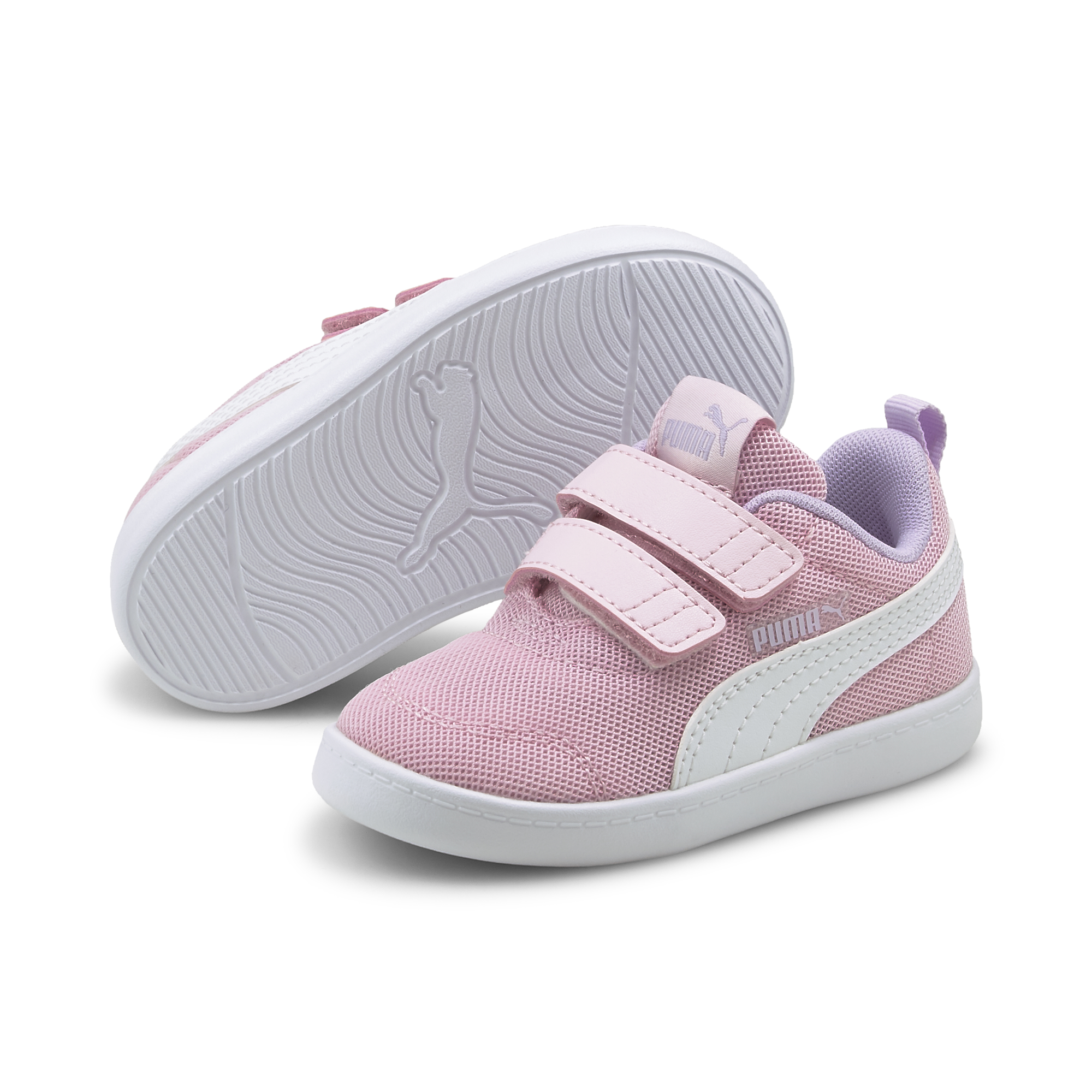 Sneakers primi passi rosa da bambina con doppio velcro Puma Courtflex v2 Mesh V Inf, Brand, SKU s334000183, Immagine 0