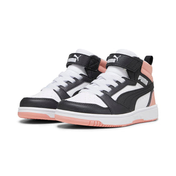 Sneakers alte bianche e rosa da bambina Puma Rebound v6 Mid AC+ PS, Brand, SKU s342500170, Immagine 0