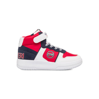 Sneakers alte bianche, rosse e blu da bambino con logo laterale Enrico Coveri, Bambino Sport, SKU s342500189, Immagine 0