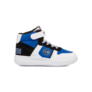 Sneakers alte bianche, nere e blu da bambino con logo laterale Enrico Coveri, Bambino Sport, SKU s342500190, Immagine 0