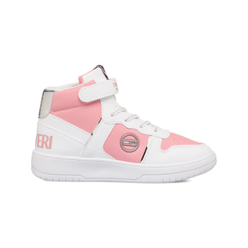 Sneakers alte bianche e rosa da bambina con logo laterale Enrico Coveri, Bambino Sport, SKU s342500191, Immagine 0