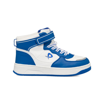 Sneakers alte bianche e blu da bambino con lacci e velcro P Go, Bambino Sport, SKU s342500228, Immagine 0