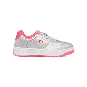 Sneakers grigie iridescenti da bambina con dettagli rosa P Go, Bambino Sport, SKU s342500229, Immagine 0