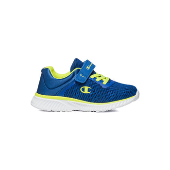 Sneakers blu e gialle in tessuto con lacci elastici Champion Softy 3 Knit B Ps, Brand, SKU s343500023, Immagine 0