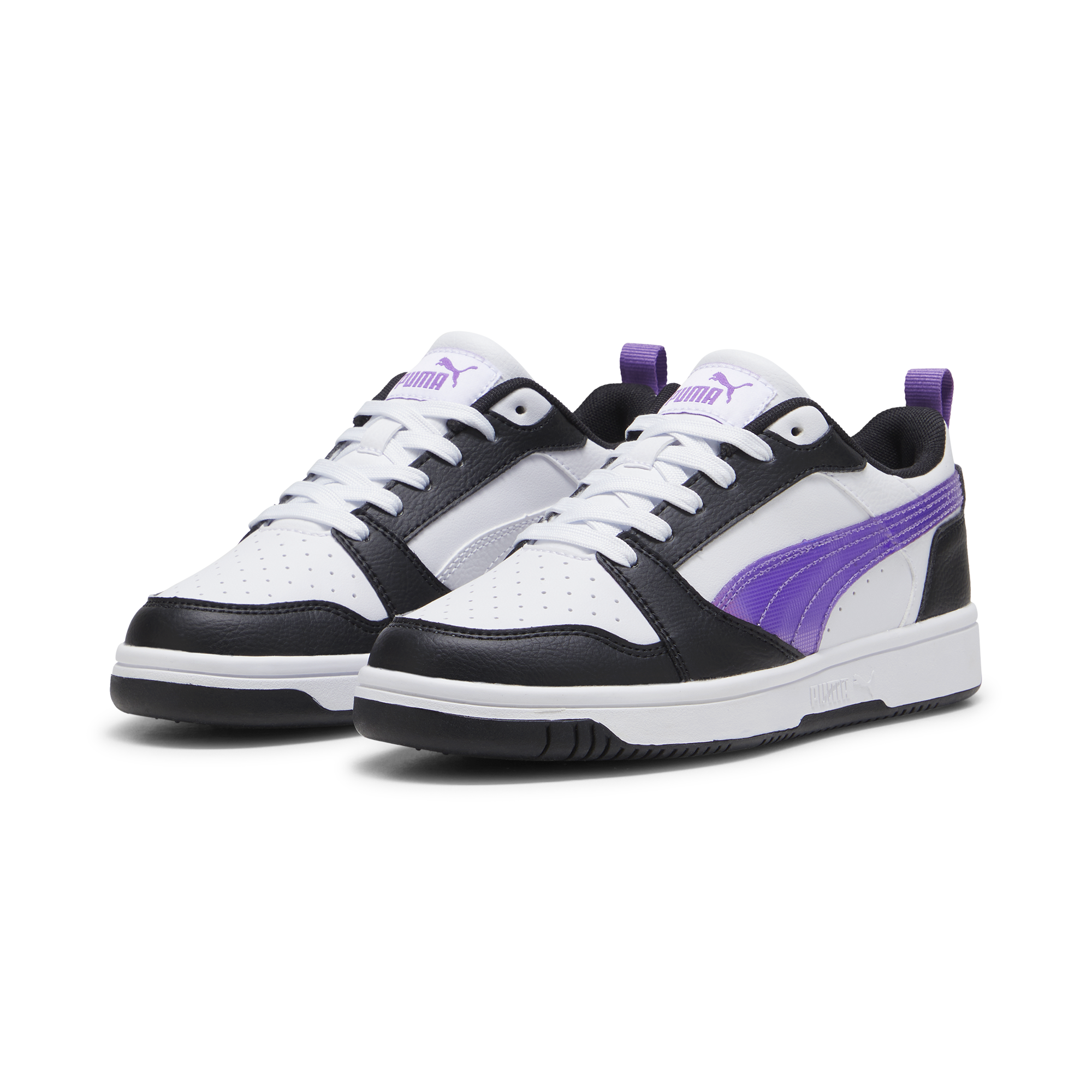 Sneakers bianche da ragazza con dettagli viola e neri Puma Rebound v6 Lo Deep Dive Jr, Brand, SKU s352500244, Immagine 0