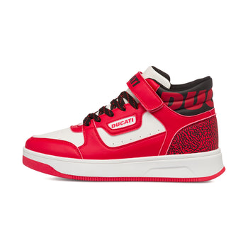 Sneakers alte bianche e rosse da ragazzo con logo sul colletto Ducati Loco X GS, Brand, SKU s352500266, Immagine 0