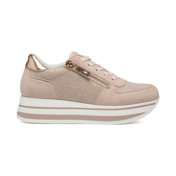 Sneakers rosa in similpelle scamosciata e tessuto effetto glitterato Lora Ferres, Donna, SKU w014000011, Immagine 0