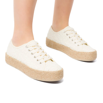 Sneakers off-white da donna con suola in corda Lora Ferres, Donna, SKU w014001060, Immagine 0