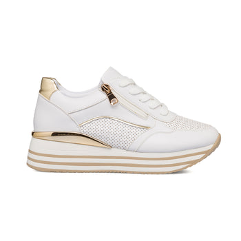 Sneakers chunky traforate bianche e oro da donna Lora Ferres, Donna, SKU w014002090, Immagine 0