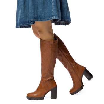 Stivali marrone da donna con tacco 10 cm e suola carrarmato Swish Jeans, Donna, SKU w035000137, Immagine 0