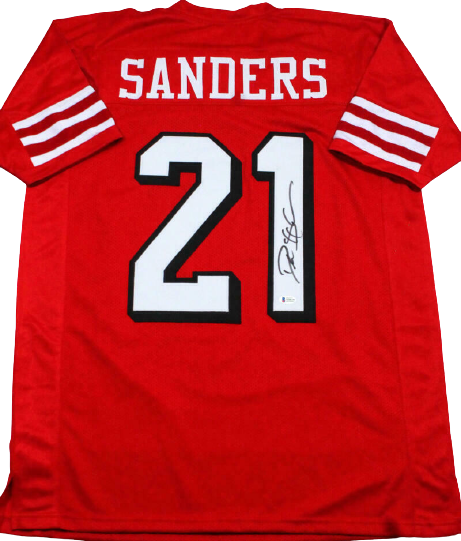 Deion Sanders 49ers Signed Red Pro Style Jersey (BAS COA — Ultimate Autographs