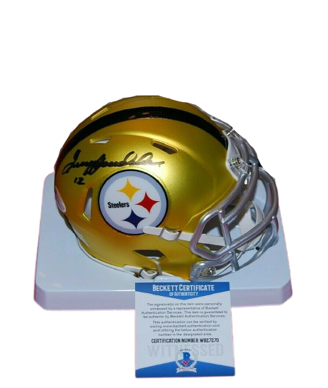 Terry Bradshaw Autographed Eclipse Black Pittsburgh Steelers Speed Mini  Helmet Beckett BAS Stock #165928