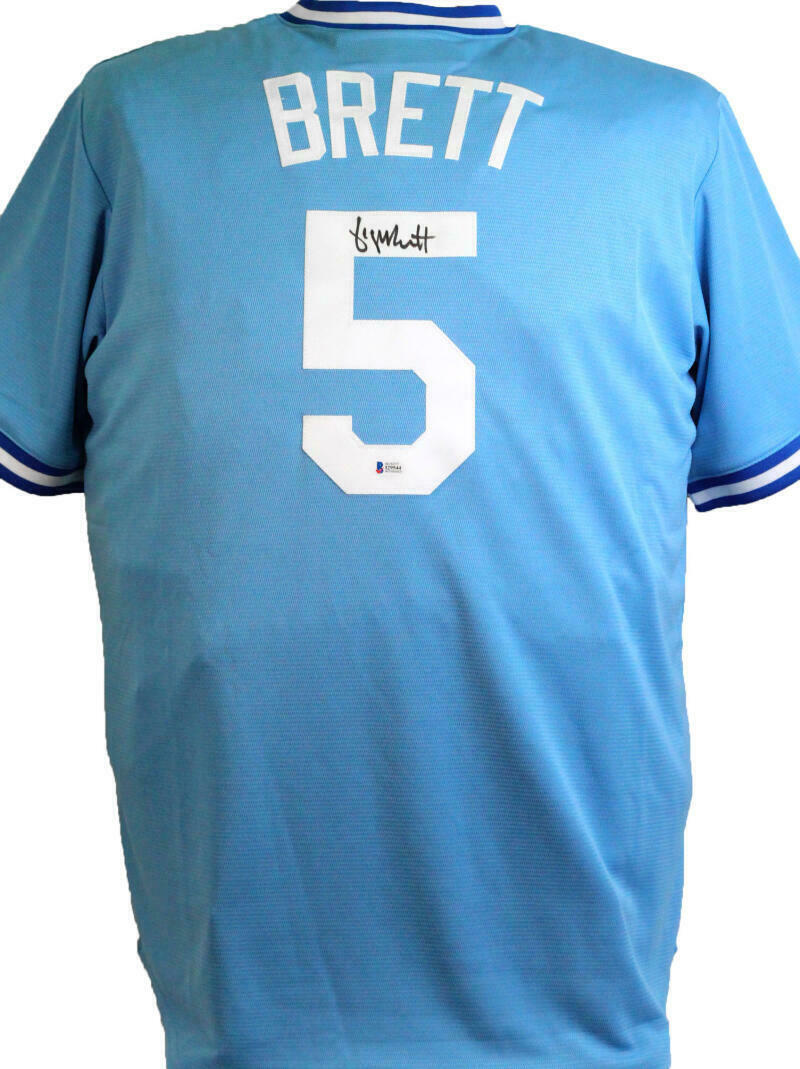 George Brett Kansas City Royals Autographed Blue Majestic Jersey- (BAS —  Ultimate Autographs