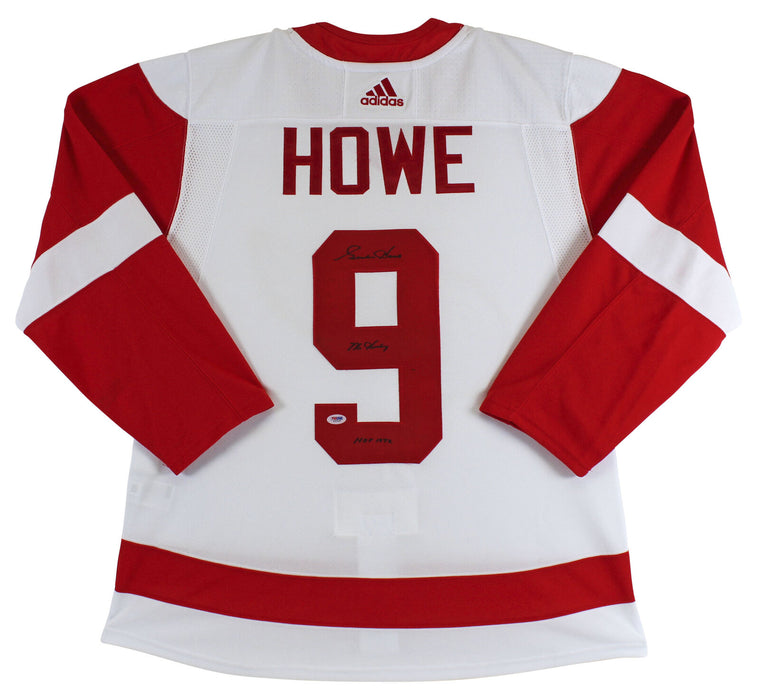 Gordie Howe Detroit Red Wings Signed  "Mr. Hockey, HOF" White Adidas Jersey #S32429 (PSA/DNA COA)