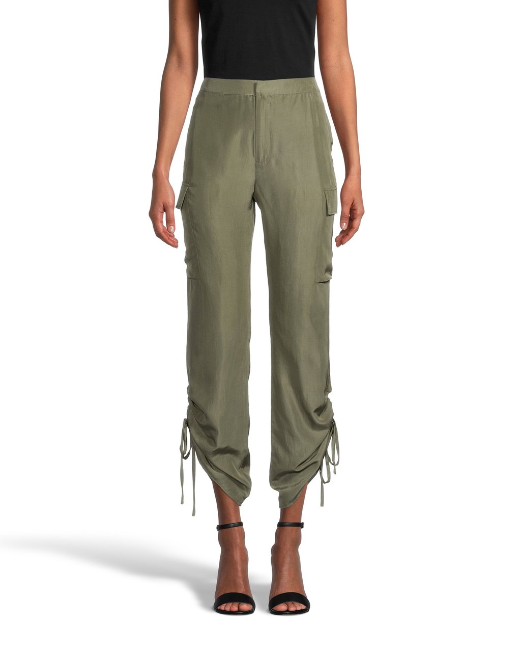 Nicole Miller | Solid Silk Cargo Pant In Olive | Haverdash