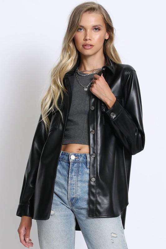 The Stylist LA | Vegan Leather Shacket In Black | Haverdash