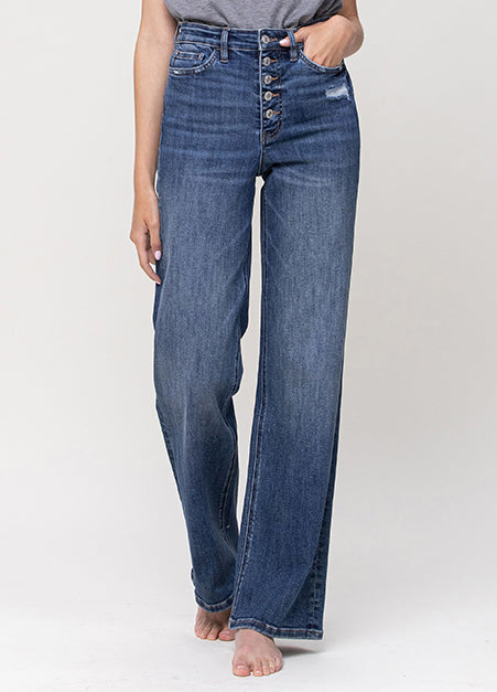 Vervet | Super High Rise Button Up Wide Leg Jeans | Haverdash