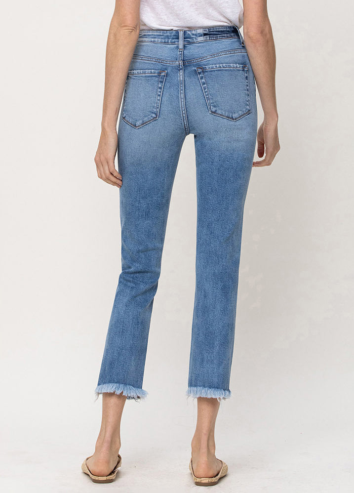 Vervet | Knee Slit Frey Hem Crop Straight Jeans | Haverdash