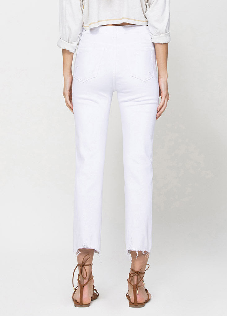 Flying Monkey | High Rise Fray Hem Crop Optic White Straight Jeans ...