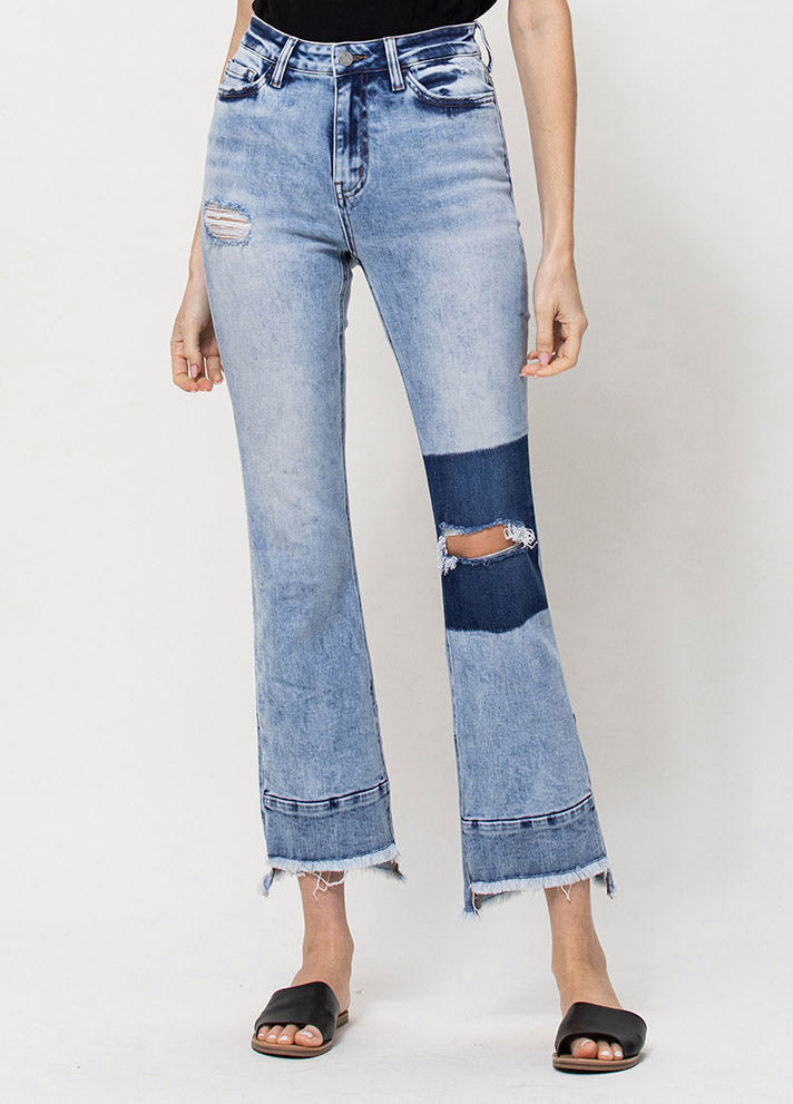 Flying Monkey Contrast Panel Crop Jeans