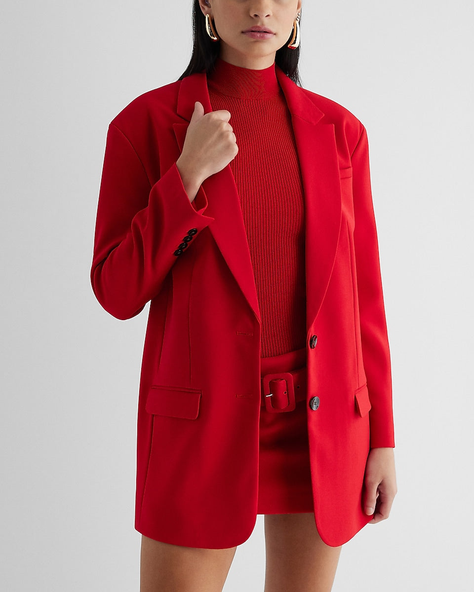 Express | Twill Oversized Boyfriend Blazer in Lipstick Red | Haverdash